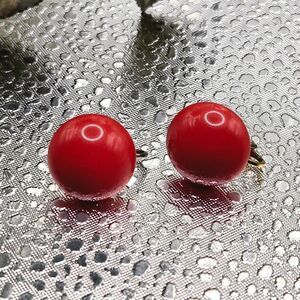 "5/$25" Signed Richelieu Red Dot Acrylic Gold Tone Clip On Non Pierced Earrings